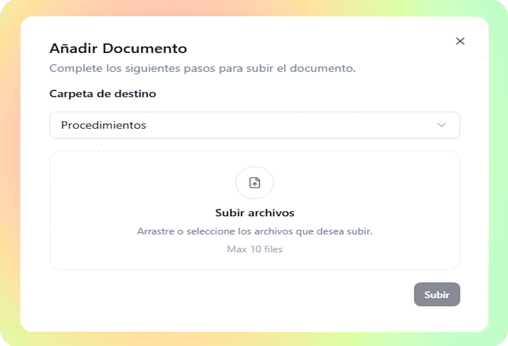 Importa tu base de documentos existente en formatos DOC, DOCX, PDF, EXCEL Y POWERPOINT en pocos clics.